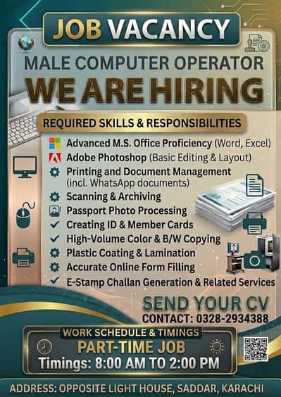 #JobOpening #KarachiJobs #HiringNow #ComputerOperator