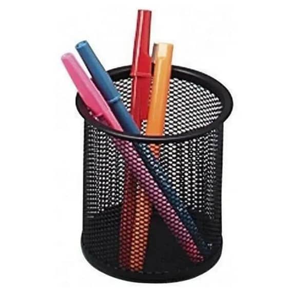 T  2Pc Black Metal Stand Mesh Style Pen Pencil Ruler Holder Desk Organizer Storage