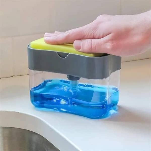 T  2-In-1 Liquid Soap Dispenser Soap Pump Sponge Caddy Manual Press With Washing Sponge
