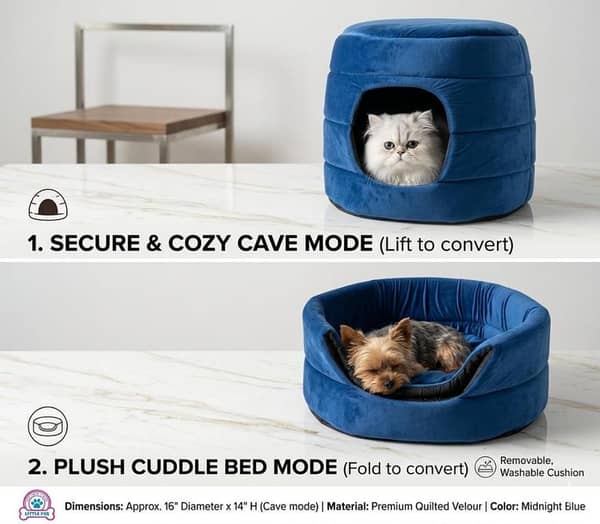Premium 2-in-1 Convertible Velvet Cat Bed Cave & Lounge Sofa – Soft Plush Foldable Igloo House for Cats, Kittens & Small Pets