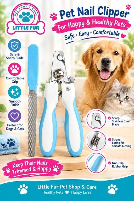 Pet Nail Clipper with Nail File for Dogs & Cats – Blue & White Grooming Tool