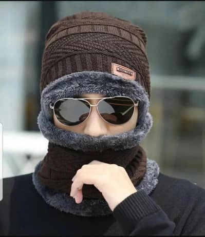 winter wool beanie and neck warmer set brown unisex