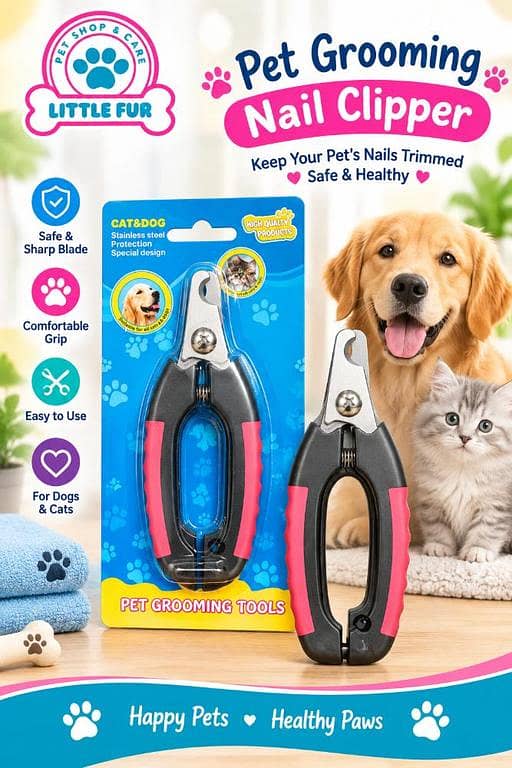 Pet Nail Clipper for Dogs & Cats – Stainless Steel Blade with Comfortable Grip, Black & Pink
