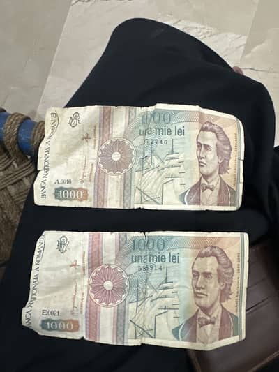 Romania 500 1000 & 1000 Lei 1991 Pair