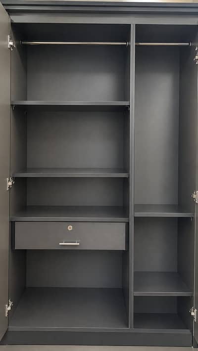 Double Door Wooden Wardrobe - Dark Grey | Spacious Storage