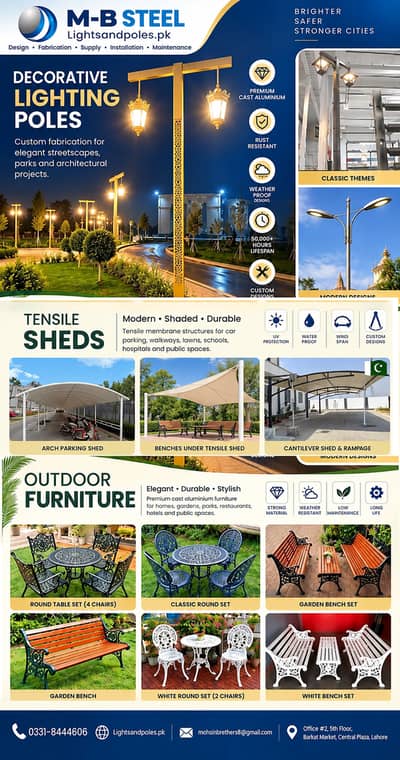 Tensile Sheds Street lights & Cctv poles, Stadium Poles, Flag Poles