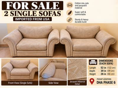 2 Imported USA Single Sofas | Extra Soft & Comfortable | Pair