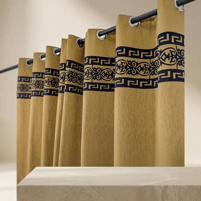 golden greek key gurtin with blue datail for home