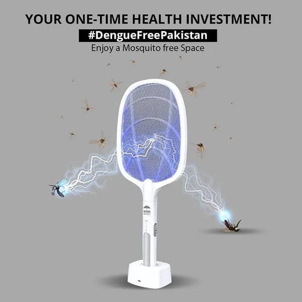 2-in-1 Rechargeable Electric Mosquito Bat Racket with Insect Control Lamp