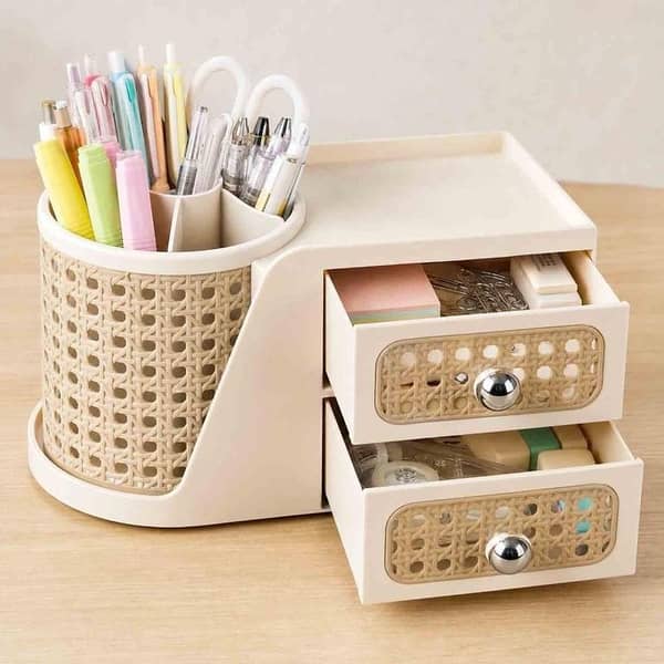 Cosmetic Storage Box Rotating Double Layer Shelf Pen Holder Desktop Organizer