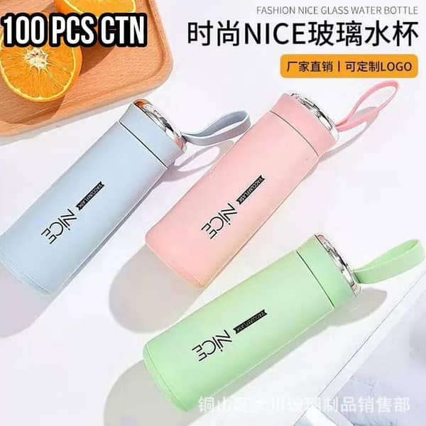 100PCs Nice Bottle Glass Water Bottles Natural BPA Free Eco Friendly Reusable Refillable Water Glass Water Bottles Wide Mouth Liquid Storage Leak Proof Caps Perfect For Travel and Storing Beverages Juice Smoothies Tea 450ml Multicolor