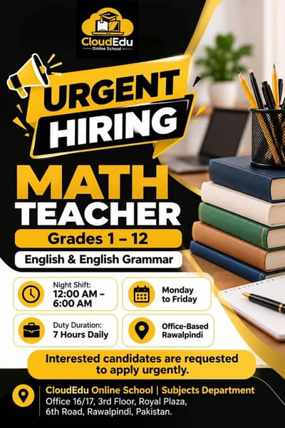 Urgent Hiring: Math Teacher (Grades 1–12)