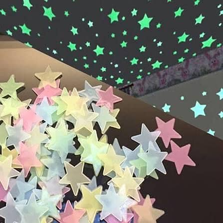 Pack of 100 - 3D Stars Glow In The Dark Wall Stickers Luminous Fluorescent Wall Stickers For Kids Baby Room Bedroom Ceiling Home Decor
