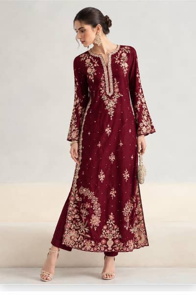 Premium Silk Embroidered 2pc Kaftan (Same as Original Brand)