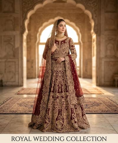 Royal Maroon Wedding Lehenga / Luxury Bridal Maxi For Sale