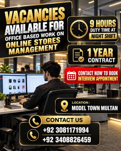 Job Vacancies Available – Office Based Work in Multan