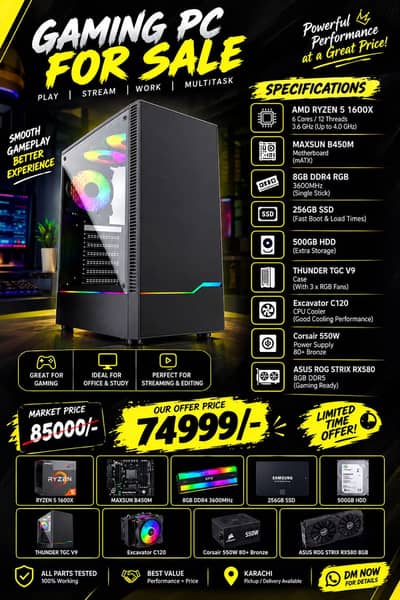 Gaming PC for Sale – Ryzen 5 + RX 580 8GB