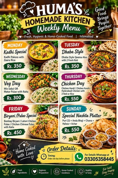 Homemade Food Service available in G-15 Islamabad