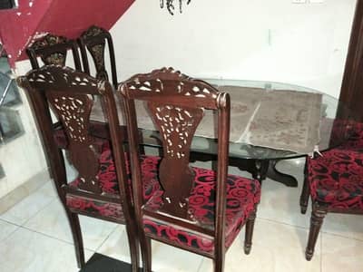 DINNING TABLE 6 CHAIR CHANIOTI WOOD GLASS TABLE 03281010987