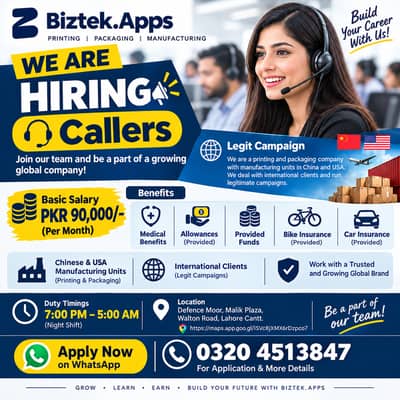 Hiring: Call Center Agents – Night Shift  Biztek Apps | Lahore