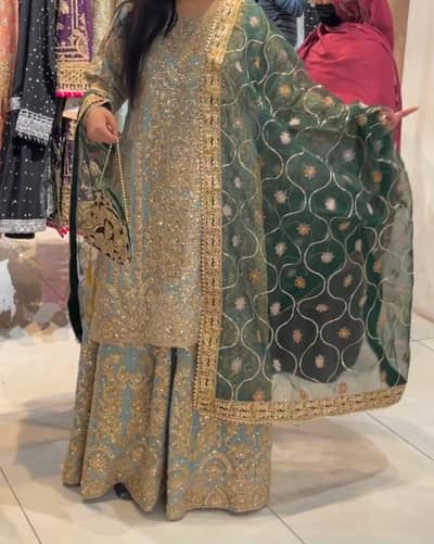 Haseens Heavy Embroidered Chiffon wedding dress