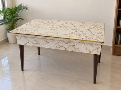New Marble Design Office Table | PC Computer Desk | Golden Finish