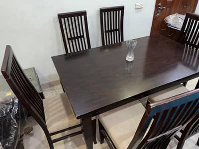 Dining Table 6 Seater with chairs Brown Slightly used like new