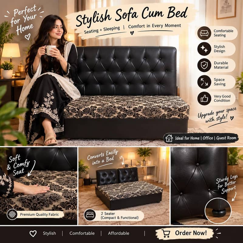 Stylish Compact Sofa Cum Bed with 2 Stools 0