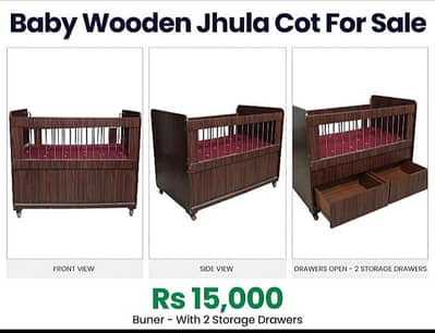 Baby Wooden Jhula Cot For Sale - 2 Storage Drawers - Rs 15000 - Buner