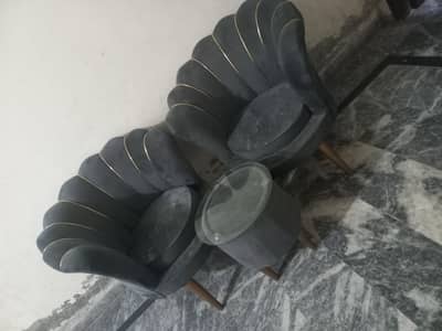 2 Luxury Grey Velvet Chairs with Golden Piping – Stylish Design