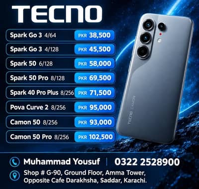 Tecno Pova Curve 2,, Spark Go 3, Spark 50 Pro, Camon 50 Pro, Spark 40