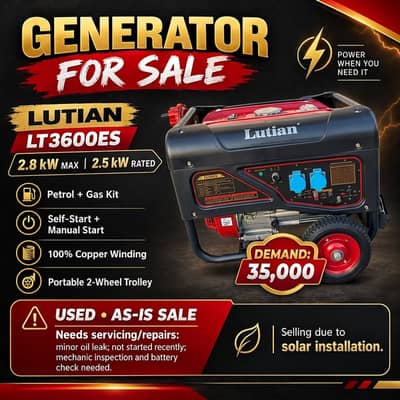 Lutian Generator LT3600ES 2.8kW Self-Start Used