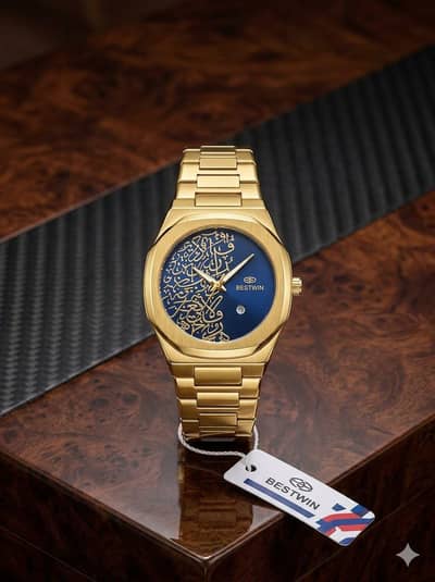 BESTWIN Luxury Golden Watch for Men | Royal Blue Arabic Dial