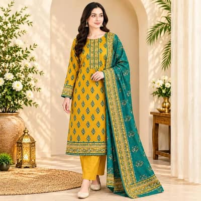 Bin Saeed Khadder 3PC Mustard Yellow Winter Collection 2025
