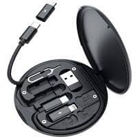 7 in-1 Portable multi USB C- Adapter Kit Convertor hanging travel Charger Cable Conversion Box with Phone Holder & SIM Card Slots (Durable Aluminum Alloy)