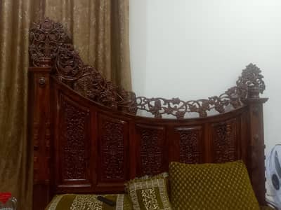 Wooden Bed with two side tables and dressing table