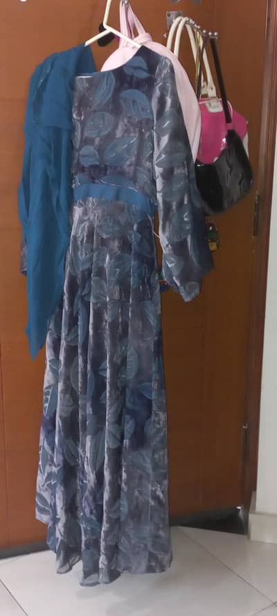 chiffon and velvet mix blue and grey maxi