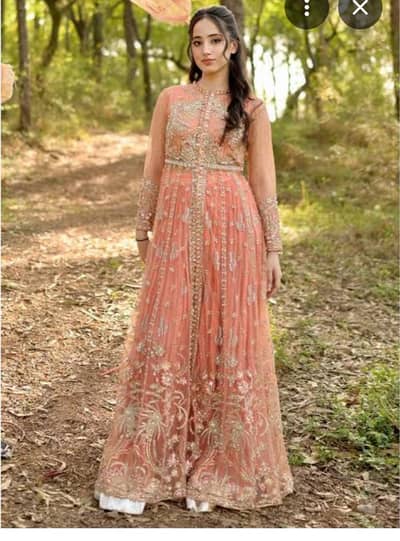 Peach Jacquard 3-Piece Suit with Mirror Work & Gold Foil Dupatta