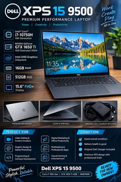 Dell XPS 15 9500 | Core i7 10th Gen | GTX 1650 Ti 4GB | 16GB RAM |