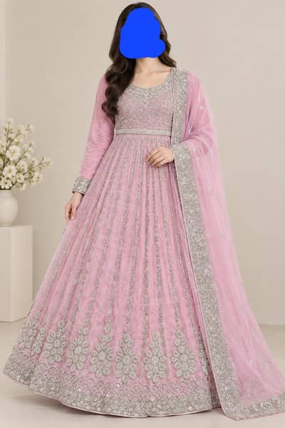 Bridal  pink embroidery Heavy  maxi.