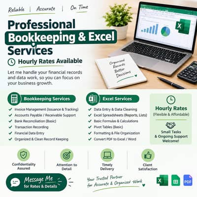 Bookkeeping, Invoice Management & Excel Data Entry – Per Hour