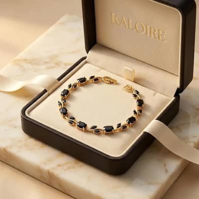 Antique Gold-Tone Bracelet with Black Stones