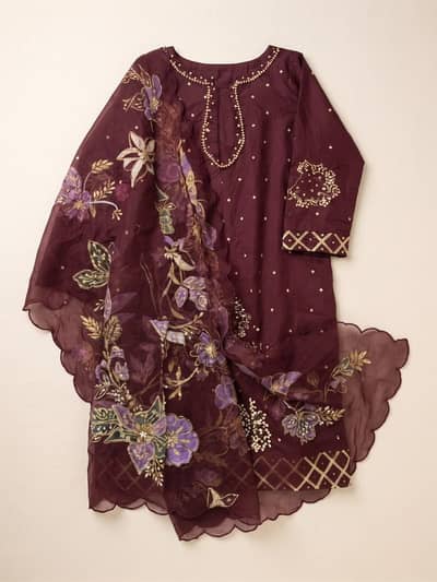 Kataan Silk Maroon Party Wear Suit With Heavy Floral Dupatta