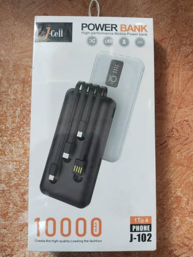 J-Cell 10000mAh Power Bank J-102 - 4 Built-in Cables - New Box Pack