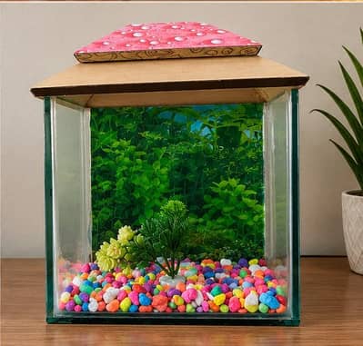 Small Fish Tank With Beautiful Gravel's and Plant