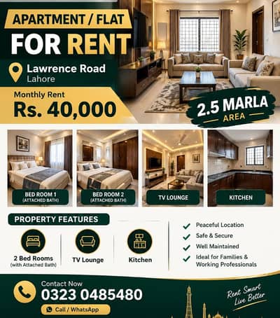 1st floor 2 bed rooms attached bath TV lounge open kitchen