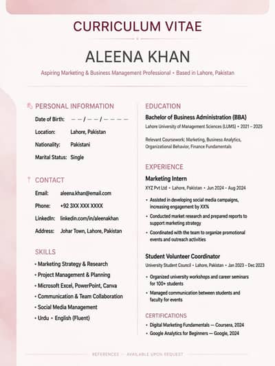Girls CV Maker Lahore - Only For Girls