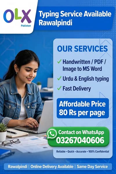 typing service Rawalpindi Urdu English par page Rs 80