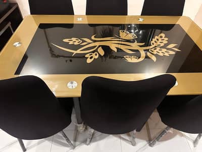 Modern 6-Seater Glass Top Dining Table Set with Chairs