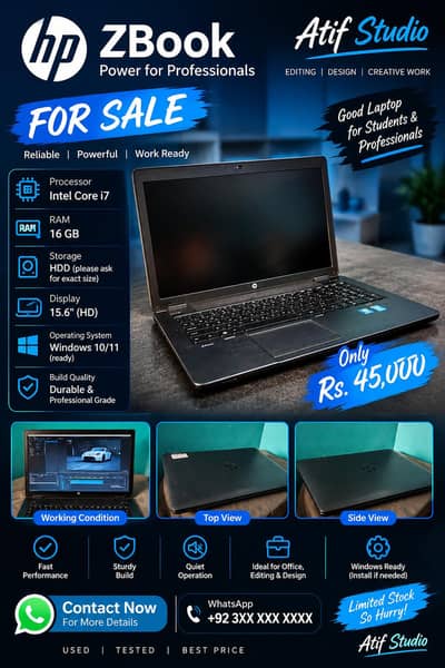 HP ZBook Core i7 Laptop 16GB RAM – For Sale |